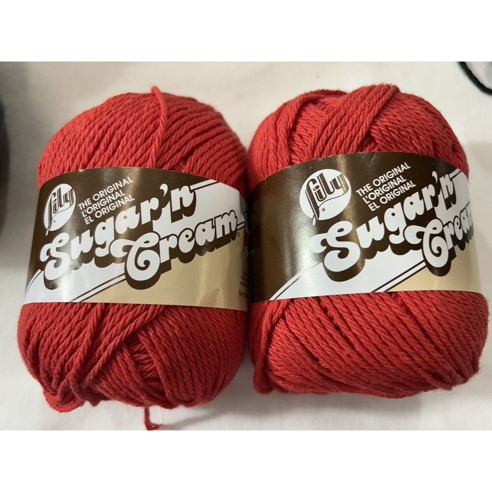 2 Skeins Lily Sugar 'n Cream 100% Cotton Yarn Red 2.5 oz Each
